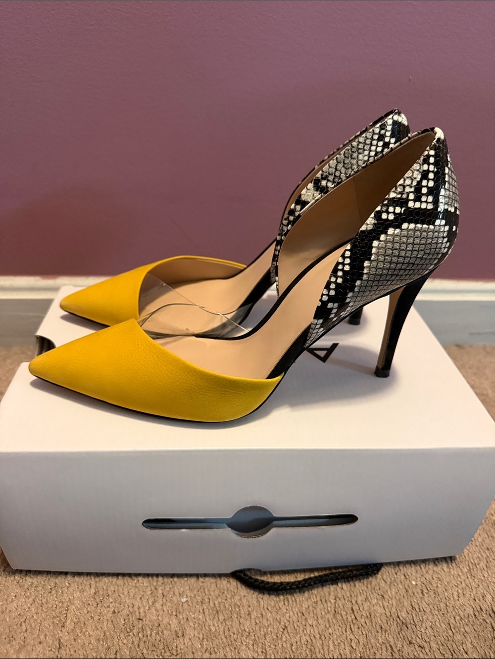 ALDO Yellow Pointed D'Orsay Pumps with Snakeskin-Print Heel - Picture 3 of 6